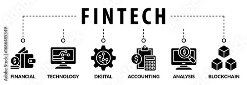 Banner Fintech Internet Concept. text and Investment Financial Technology vector icons