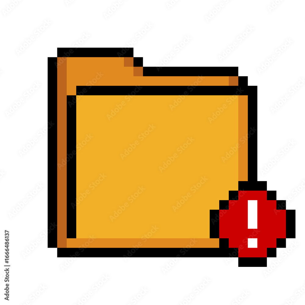 Pixel Art Icon of Alert Folder with Exclamation Mark Pixel Art Icon of Alert Folder with Exclamation Mark
