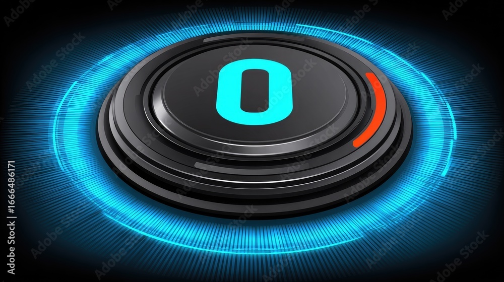 Circular, futuristic button with zero Circular, futuristic button with zero