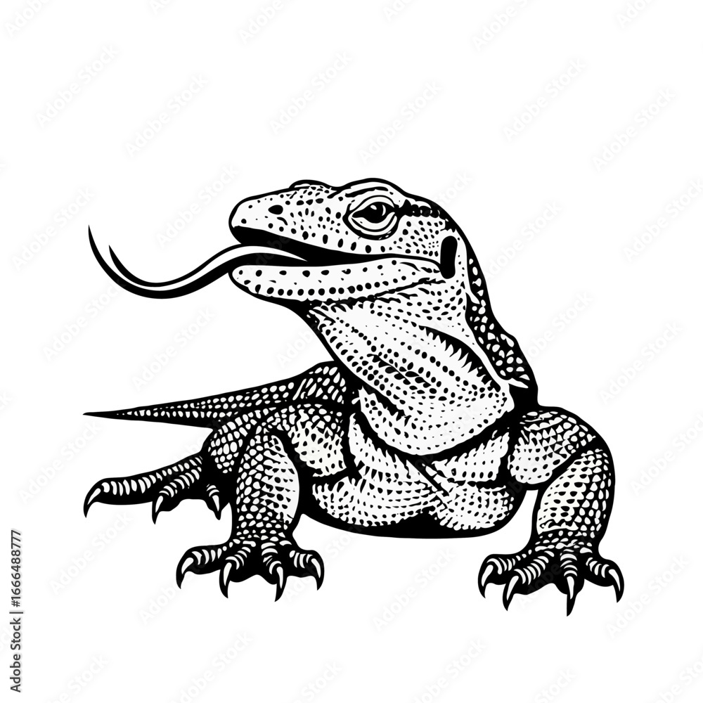 Naklejka premium Detailed vintage drawing a lizard with its tongue out