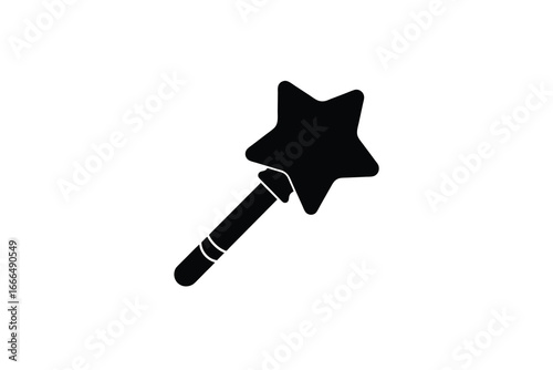 A black star shaped magic wand on a white background silhouette