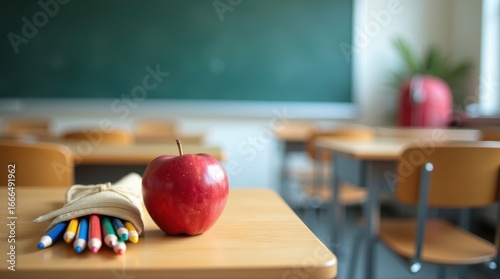 Wallpaper Mural apple and pencils over a table in a school environment Torontodigital.ca
