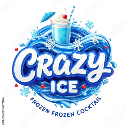Crazy Ice Frozen Cocktail with blue slush, whipped cream, cherry and umbrella.