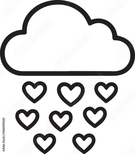 Heart Rain: A whimsical illustration depicts a playful scene of a cloud showering down a cascade of hearts, symbolizing love, affection, and the gentle blessings of romance. 