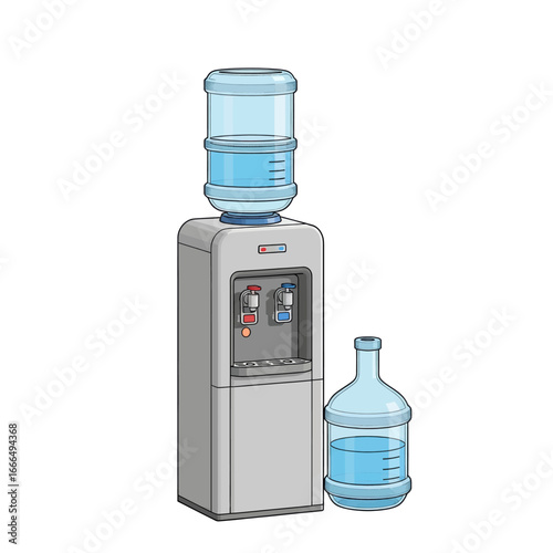 Illustration of a modern water cooler with bottles.