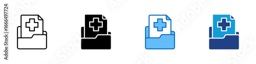 Medical Records Multi Style Icon Vector Design - Folder containing medical documents with a cross, representing health records or patient information