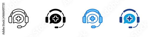 Medical Support Multi Style Icon Vector Design - Headset with cross, representing medical customer support, health call center, or helpline