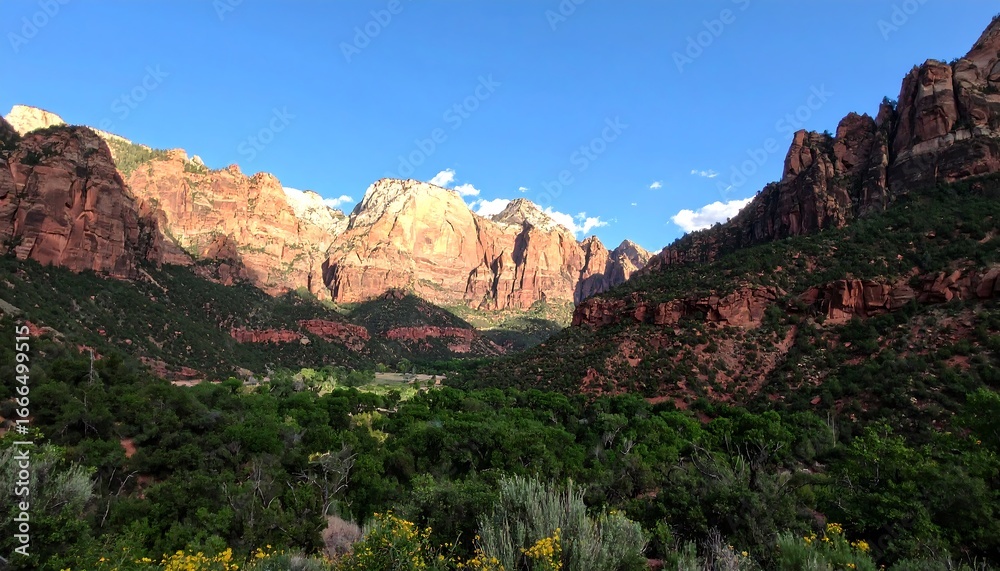 Fototapeta premium Mountain valley vista at dawn