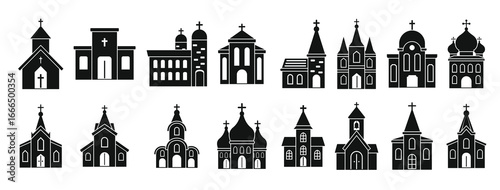 church building icons set simple style .