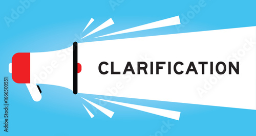 Color megaphone icon with word clarification in white banner on blue background