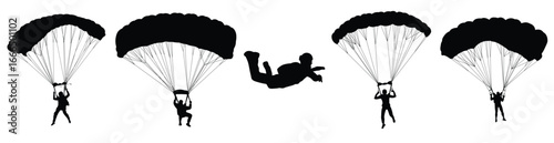 parachute sky diving silhouette set
