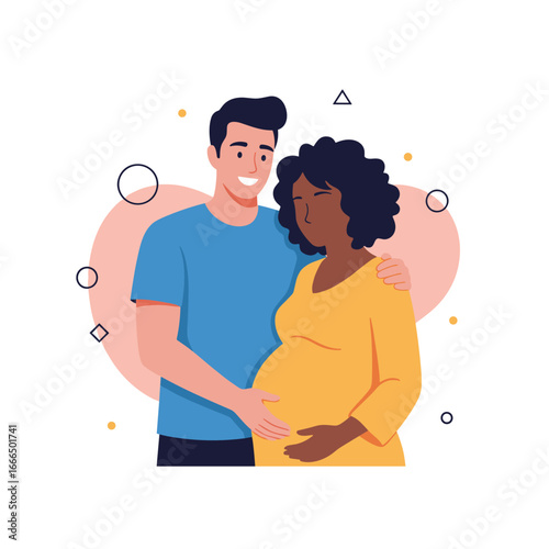 Happy couple expecting a baby together and celebrating their love and future family life