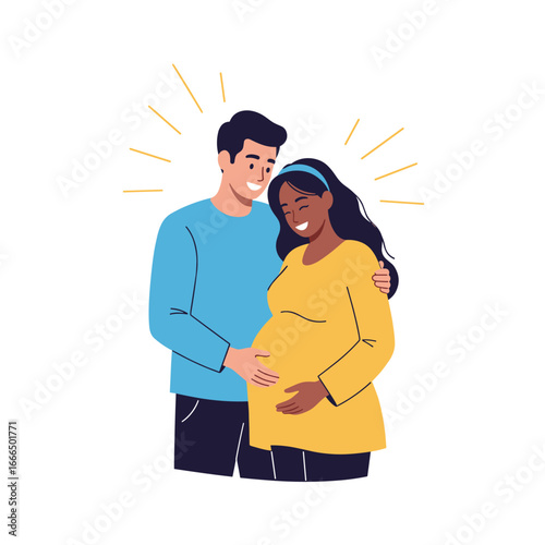 Joyful couple embracing pregnancy together anticipating new life and future family happiness