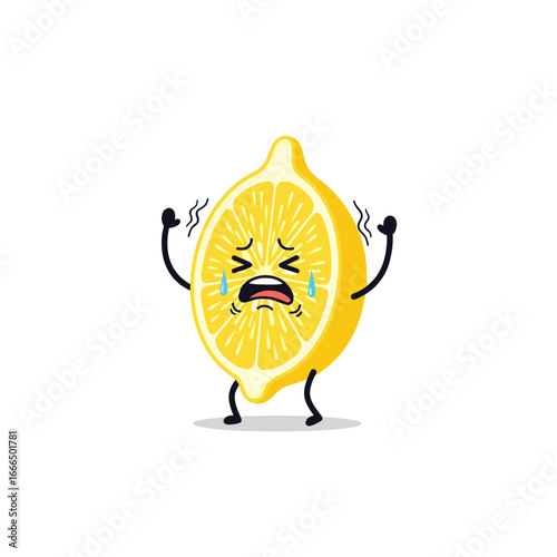 An unhappy lemon character expressing disappointment and sadness with a squeezing motion