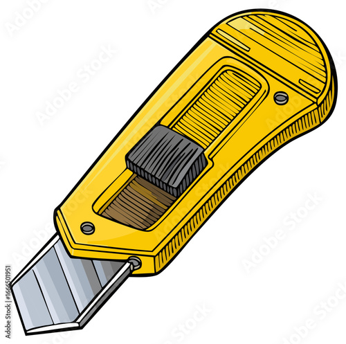 Bright yellow box cutter tool with sharp retractable blade for crafts and construction
