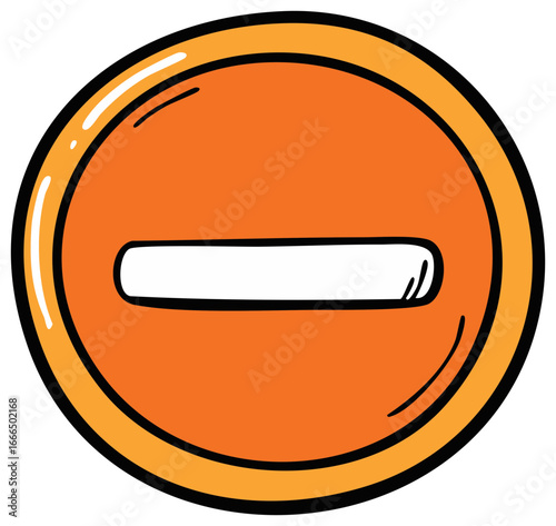 Orange circle with a white minus symbol inside hand drawn doodle style