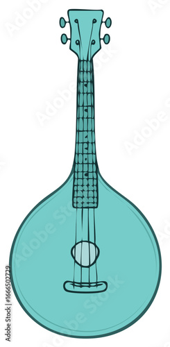 Simple Stylized Illustration of a Teal Portuguese Guitarra Instrument