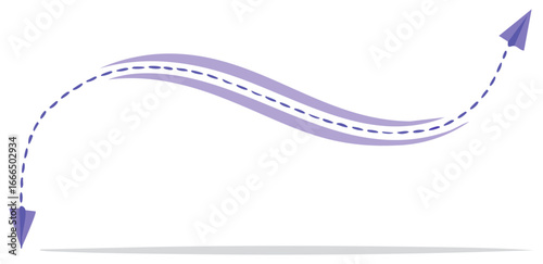 Paper Airplane Flight Path with Dotted Line and Lilac Swirl - Travel Concept