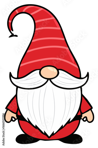 Cartoon Red Gnome with Striped Hat and Long White Beard Holiday Season