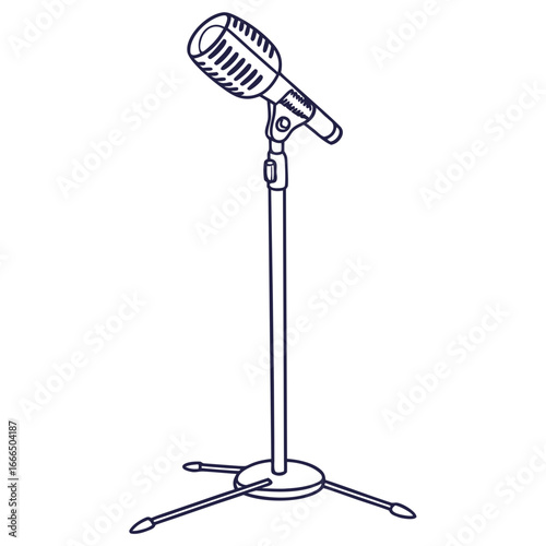 Microphone Line Icon – Vertical Mic with Stand Outline, SVG