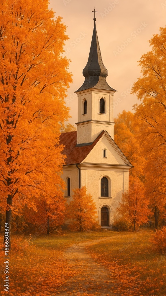Charming autumn church landscape Charming autumn church landscape