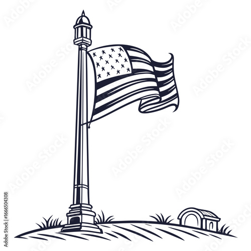 Report Flag Line Icon – Flag on Pole Outline, Minimal SVG