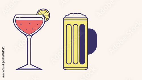 Cocktail Drink and Beer Mug Illustration beverage alcoholic