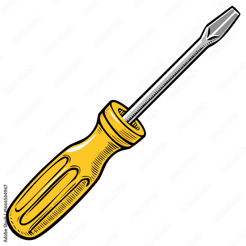Fototapeta premium Yellow handled flathead screwdriver graphic tool for repair and construction projects