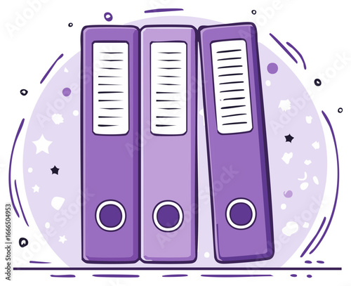 Stylized Lavender Binders Standing Organizer Cartoon Illustration Business and Educational Supplies