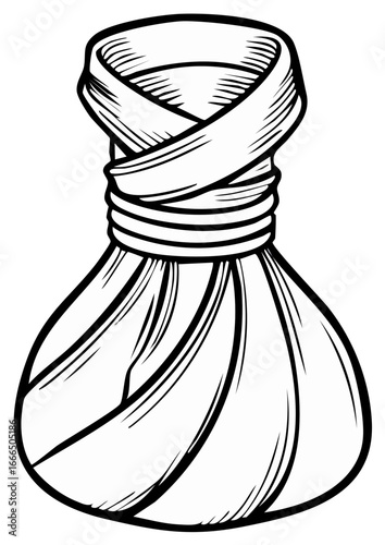 Herbal Compress Icon in Black and White Outlines Wrapped Tightly for Spa Aromatherapy and Massage Treatment
