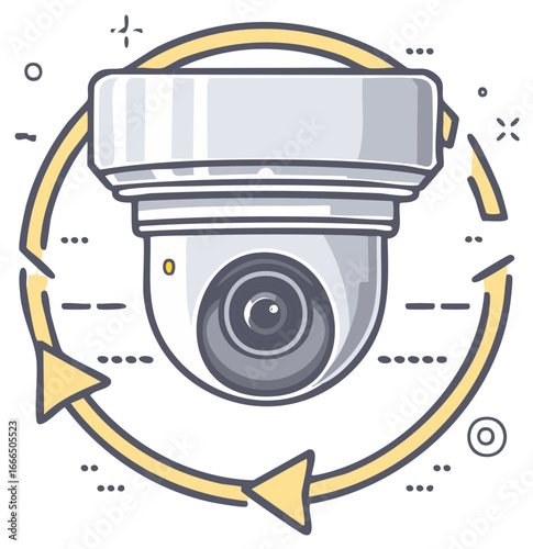 Security camera vector illustration with rotating arrows for surveillance system protection