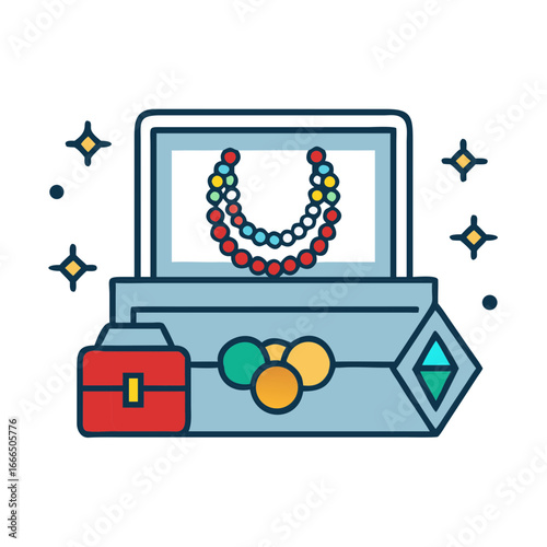 Digital jewelry box with colorful beads and accessories