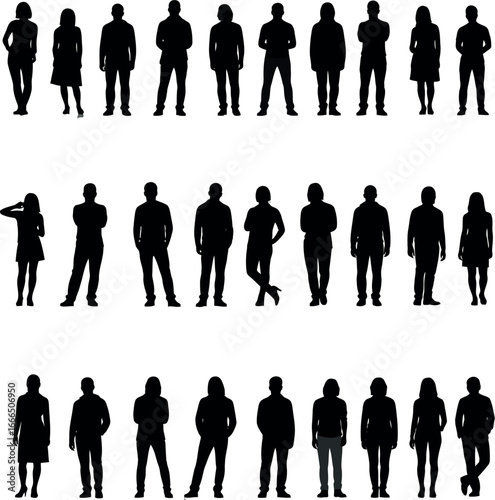 Collection of diverse adult male and female silhouettes in various standing poses.