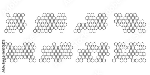 Propolis Honey comb pattern set. Honeycomb structure background. Honey, pollen, wax, parchment and bee products in sketch style. Stock vector illustration isolated on a white background.