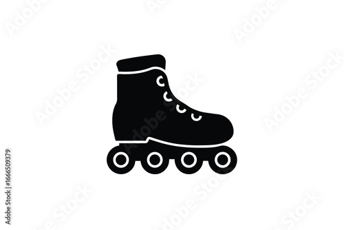A black silhouette of a roller skate on a white background