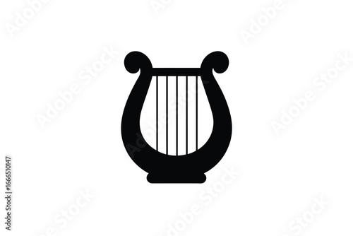 A black silhouette of a traditional stringed musical instrument harp icon