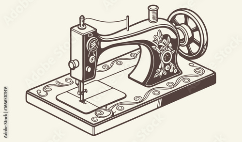 Sewing machine isometric vector vintage old illustration tailor icon isolated retro