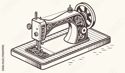 Sewing machine isometric vector vintage old illustration tailor icon isolated retro