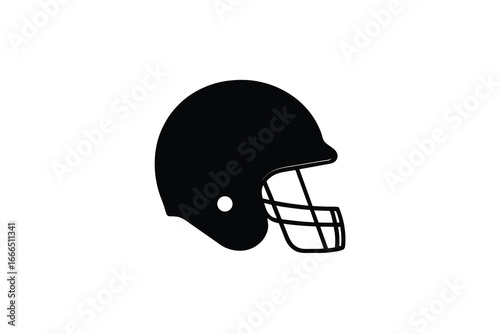 American football helmet in black color with face guard and ear hole visible silhouette