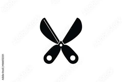 A pair of black pruning shears on a white background for gardening purposes silhouette