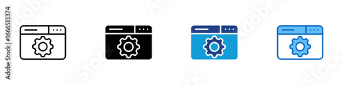 Web Settings Multiple Style Icon Vector Design - Browser window with gear icon, representing web configuration or system settings