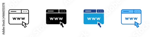 Web Page Multiple Style Icon Vector Design - browser window with “www” text, representing website access, internet navigation, or domain usage