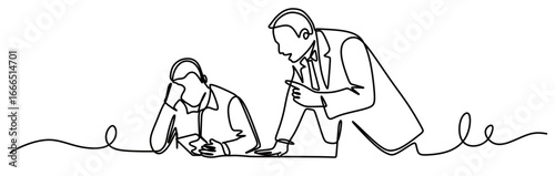 Continuous line art of a boss scolding a subordinate. Vector illustration
