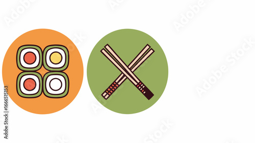 Sushi Rolls and Crossed Chopsticks Icon Set maki rice
