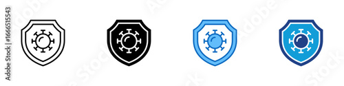 Virus Protection Multi Style Icon Vector Design - shield with virus symbol, representing protection from infection or disease