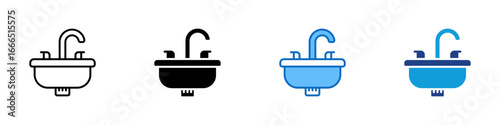 Bathroom Sink Multi Style Icon Vector Design - bathroom sink with faucet, symbolizing personal hygiene and washing routine