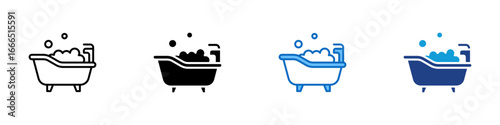 Bathtub Soak Multi Style Icon Vector Design - filled bathtub with bubbles, symbolizing a relaxing bath or hygiene activity
