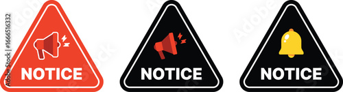 Vector “Notice” sign and alert icons designed for announcements and communication. Suitable for business messages, school notices, important alerts, and marketing campaigns.