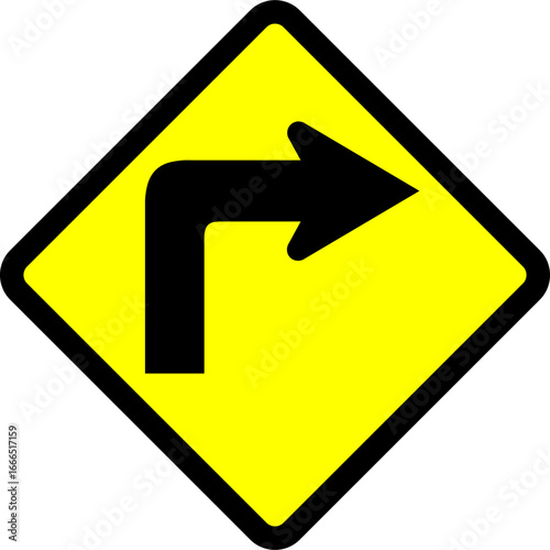 Indonesian Road Sign : Sharp Right Turn Warning Sign
