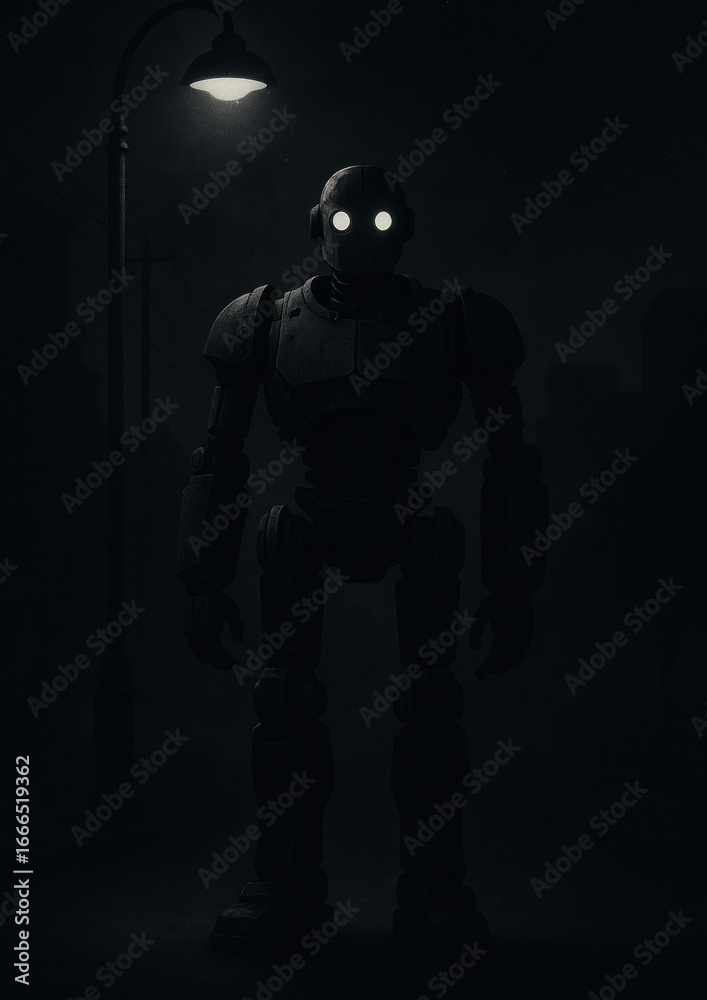 Fototapeta premium Mysterious robot under streetlight.